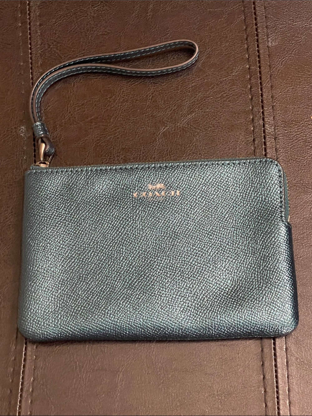 Coach Metallic Teal Wristlet Clutch